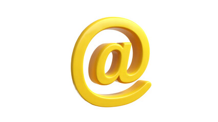 3D Yellow At Sign Email Symbol in Glossy Cartoon Plastic Style Isolated on Transparent Background PNG, Communication Icon Cut Out for Web, Mail, and Digital Design

