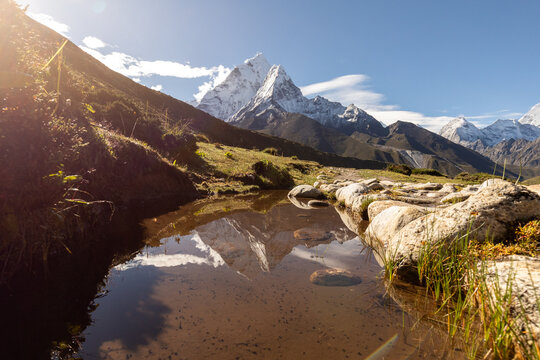 Scenic view of Ama Dablam from Kala Patthar trail in Nepal