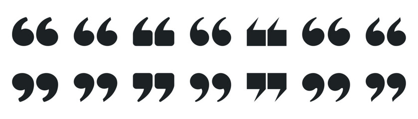 Quote mark flat vector icon set.