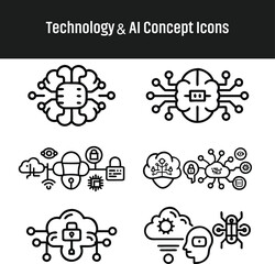 Artificial Intelligence Cloud & Neural Network Icons, EPS/JPG