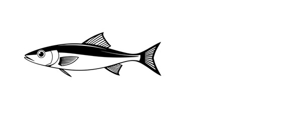 a black and white drawing of a skipjack fish on a white background
