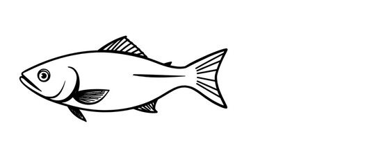 a black and white drawing of a fish on a white background. The fish is depicted in great detail, with its fins, scales, and eyes clearly visible