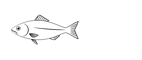 a black and white drawing of a fish on a white background. The fish is depicted in great detail, with its fins, scales, and eyes clearly visible