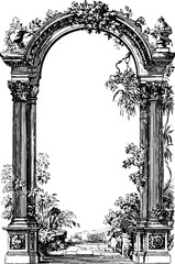 Fototapeta premium Ornate vintage arch with decorative columns and floral details for classic design