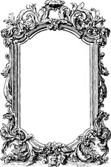 Antique engraved bookplate frame with floral scrolls for retro design