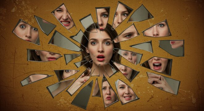 Shattered Reflections: A Woman's Emotional Collage