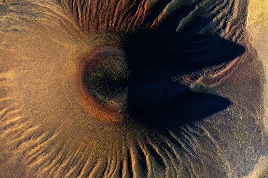 Aerial view of volcanic lands in La Puna, Argentina