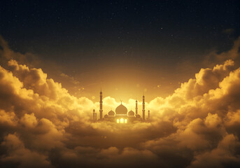 Fototapeta premium Crescent moon and stars islamic background with elegant design