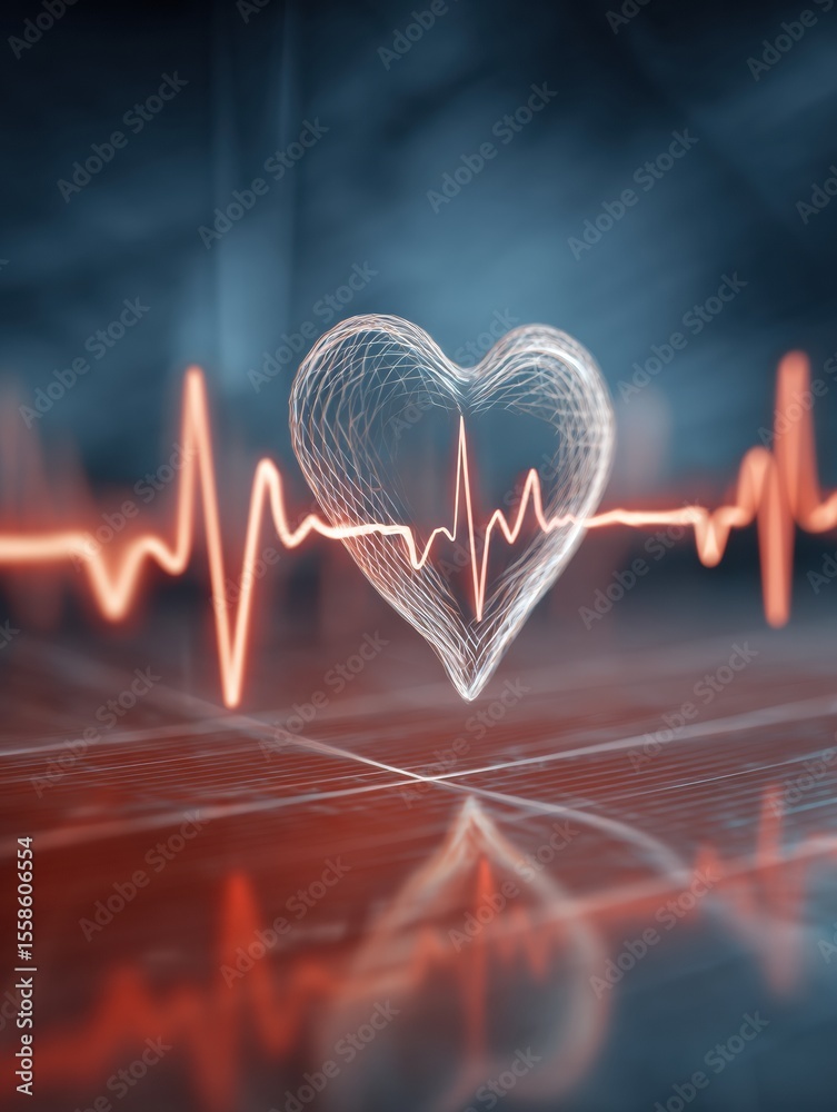Poster Heart Monitor Screen Displaying Vital Signs Overlaid on Soft Abstract Background With Modern Design Elements Creating an Engaging Visual Experience