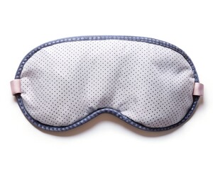 A gray sleep mask with pink straps is isolated on white background