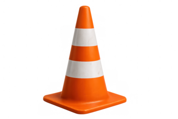 Studio shot of an orange and white traffic cone on a transparent background, ideal for easy integration into any project