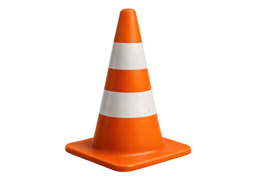 Studio shot of an orange and white traffic cone on a transparent background, ideal for easy integration into any project