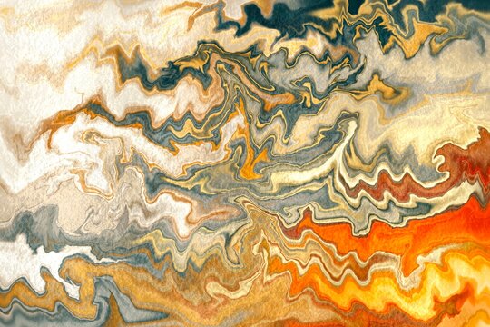 Vibrant Marble Effect with Dynamic Orange and Beige Waves