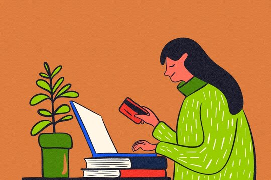 Woman shopping online with credit card and laptop