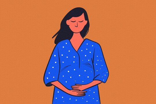 Illustration of a pregnant woman in a blue dress