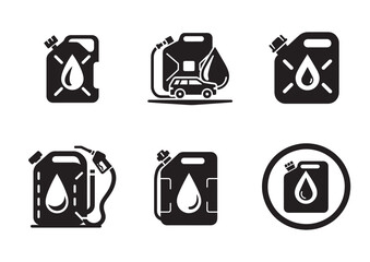 Fuel Container with Large Drop Silhouette Vector Illustration Set
