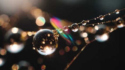Stunning Macro Close-Up of Dew Drops on a Spider Web at Sunrise - Nature's Intricate Beauty Captured in High Definition
