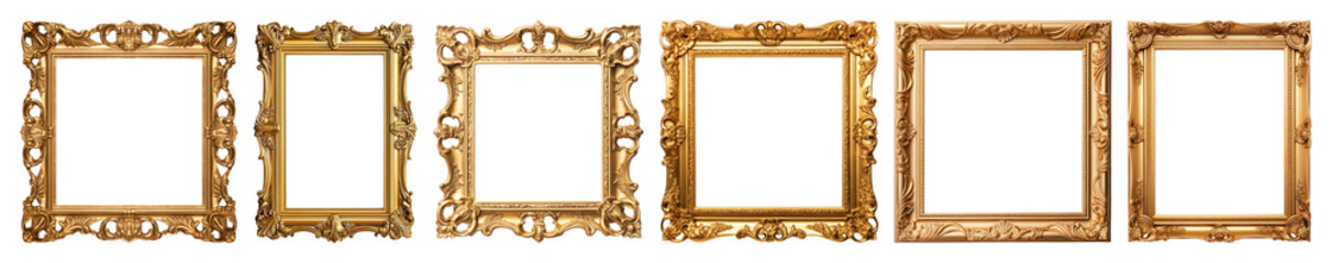 PNG Elegant ornate gold frames collection, element set on transparent background