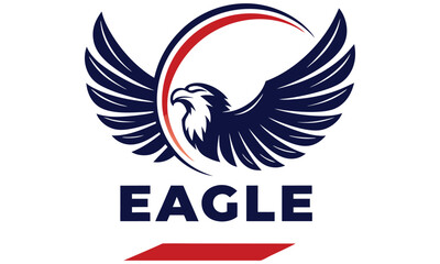 Majestic dark blue eagle with outstretched wings and red accents symbolizing power freedom and national pride with the word eagle below