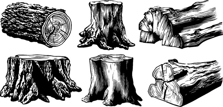 Vintage tree trunk and bark textures sketch for design and print projects