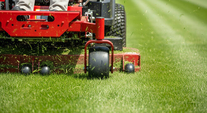 Professional Zero-Turn Lawn Mower Cutting Fresh Green Grass