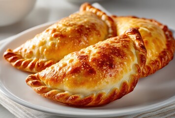 Golden Brown Baked Pastries with Flaky Crust on a White Plate Ready to Serve and Enjoy