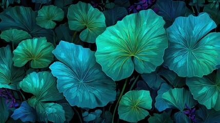Turquoise Lotus Leaves in Natural Light