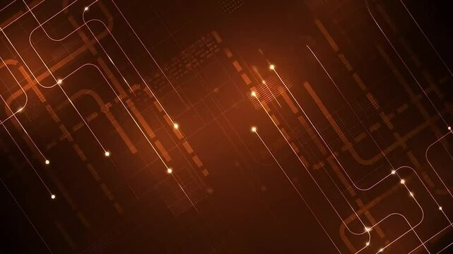 Futuristic Digital Circuit Board Animation in Orange Tones