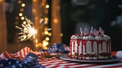 "Sweet Patriotic Celebration: Festive Cake with Liberty Lights" - Powered by Adobe