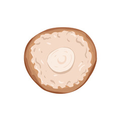Single mushroom down view. Whole mushroom isolated on white background. Hand drawn vector simple flat food illustration for visuals, cooking design, packaging, recipes, product decor, stickers