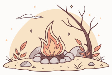 Bonfire Vector Illustration for Outdoor App UI
