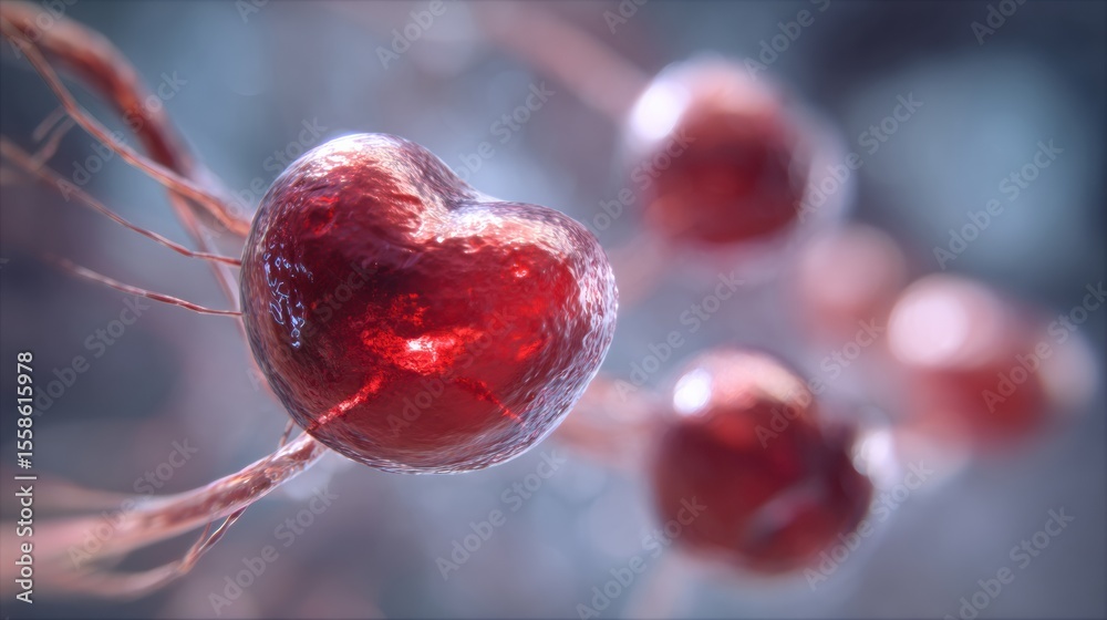 Poster unique heart-shaped blood cell concept rendered in soft 3d showcasing intricate details and color dy