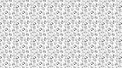 Seamless pattern with hand drawn science equipment on white background for textile and paper design