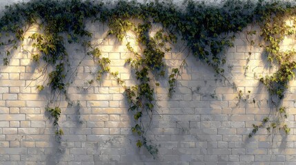 Brick Wall with Ivy and Sunlit Glow