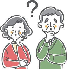 疑問符を浮かべるシニア夫婦 　上半身　ベクター
