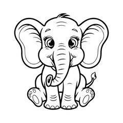 Naklejka premium Cute baby elephant drawing vector illustration for coloring book pages and kids crafts project