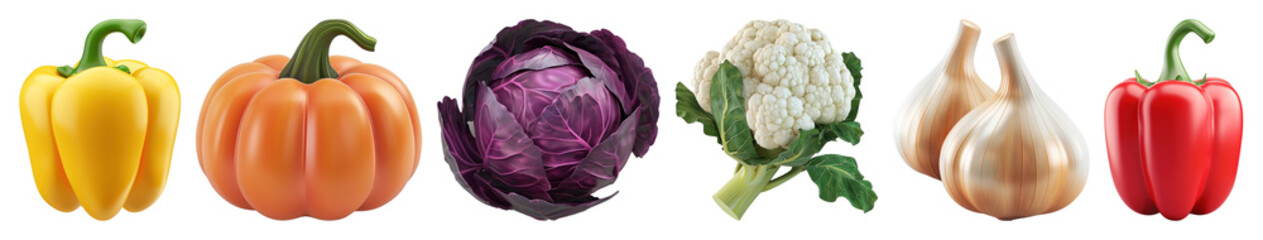 Obraz premium PNG Colorful fresh vegetables variety, element set on transparent background