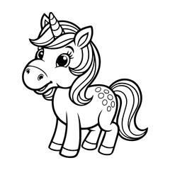 Fototapeta premium Cute unicorn outline drawing for kids coloring page printable vector illustration art design