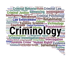 Criminology Word Cloud. Key Concepts in Crime, Justice, and Investigation Studies