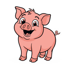 Cartoon pig illustration vector drawing of a cute pink piglet farm animal for kids and adults