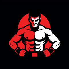 boxing champion muscular male athlete illustration Vector icon isolated on black background