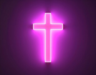 Obraz premium Neon pink cross on purple background