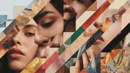 Abstract mosaic faces collage diverse people creativity modern art mul