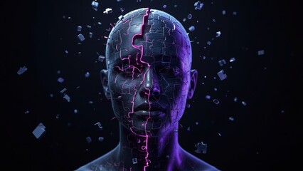 Digital robot. Intrusive thought Ai nft Emdr Self healing process Ethical singularity Alto Neuroscience Deep Instinct Thesis supplements Logically Futuristic humanoid. Purple neon. Cybernetic face. C