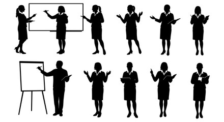 set vector of solid black silhouettes of teachers