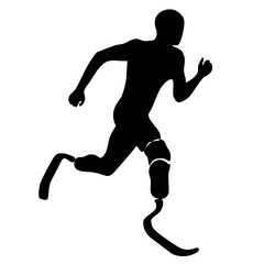 Paralympic athlete with bionic prosthesis: technological silhouette embodying determination and innovation.