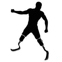 Paralympic athlete with bionic prosthesis: technological silhouette embodying determination and innovation.