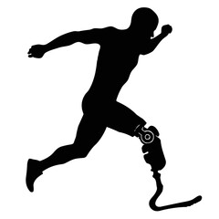 Paralympic athlete with bionic prosthesis: technological silhouette embodying determination and innovation.