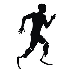 Paralympic athlete with bionic prosthesis: technological silhouette embodying determination and innovation.
