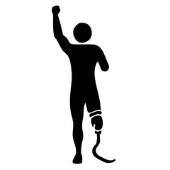 Paralympic athlete with bionic prosthesis: technological silhouette embodying determination and innovation.